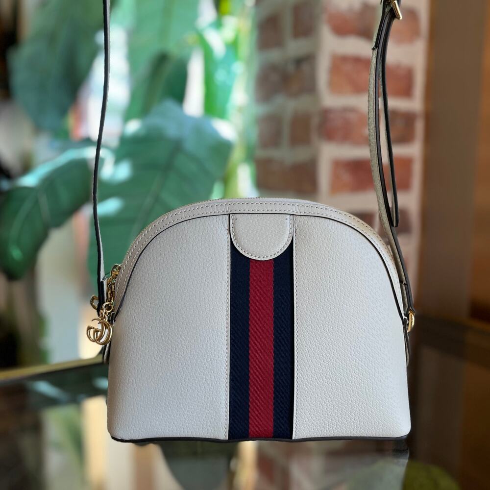 GUCCI Ophidia Small White Leather Web Vintage Crossbody Bag - Picture 2 of 8